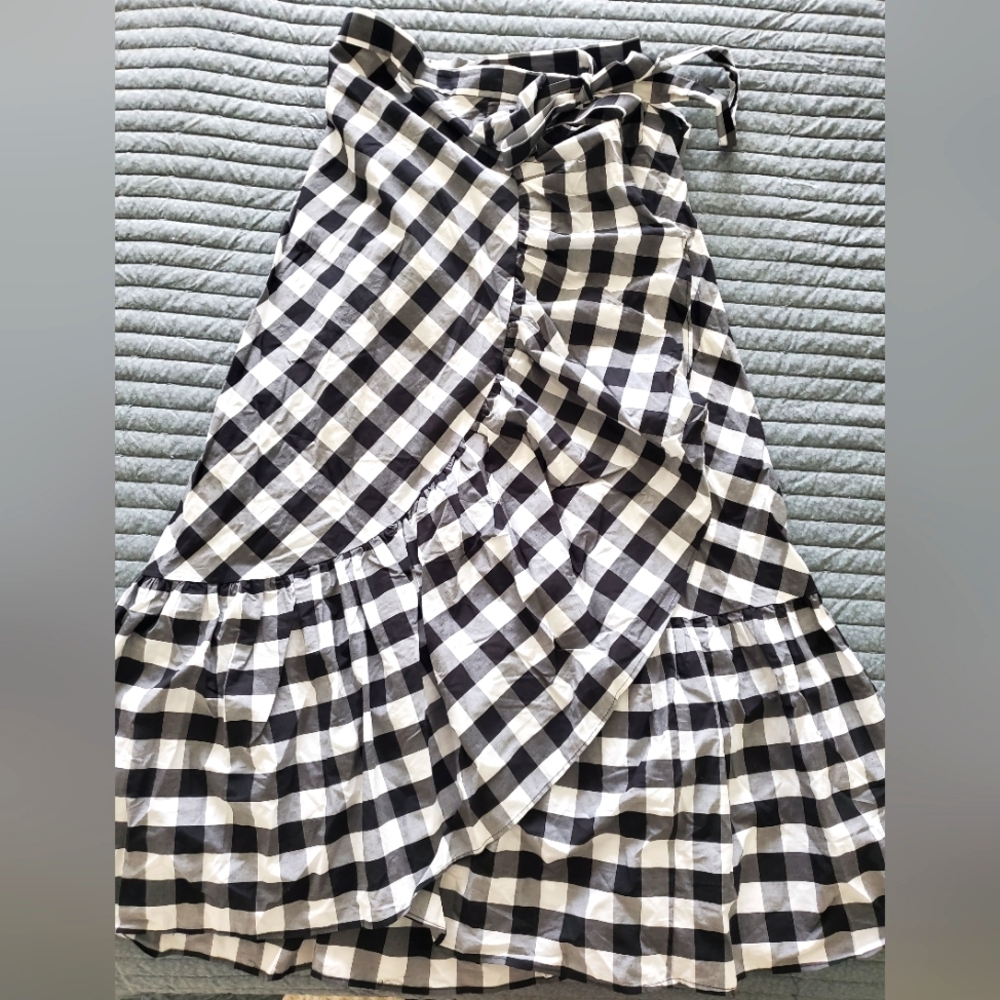 Zara Gingham Print Cotton Tie-Waist Ruffle Skirt